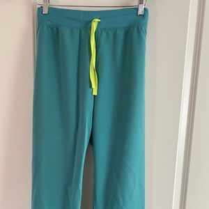 Figs Teal Pants with Neon Yellow Drawstring